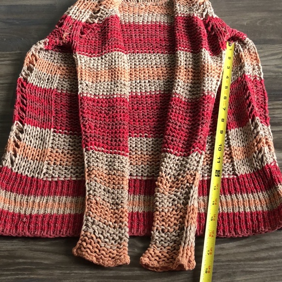 Free People Desert Moon Sweater Open Knit Red Stripe Cotton XS Fishermancore - Picture 15 of 15